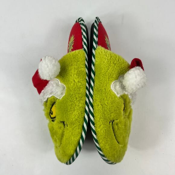 The Grinch Dr. Seuss Women’s Slippers S 5-6 Faux Fur Green Santa Holiday Shoes - Picture 3 of 11